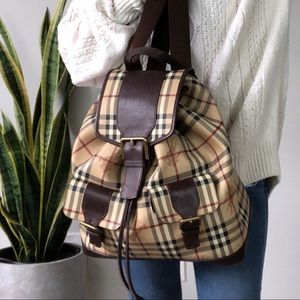 Large vintage Burberry haymarket leather backpack